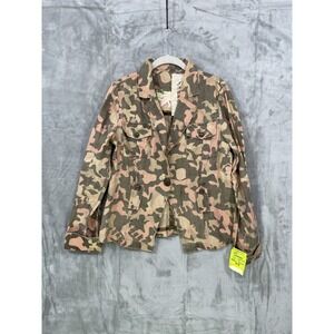 NEW Inspira‎ Women's Size L 100%  Linen Camo Jacket Y2K  MISSING BELT NWT